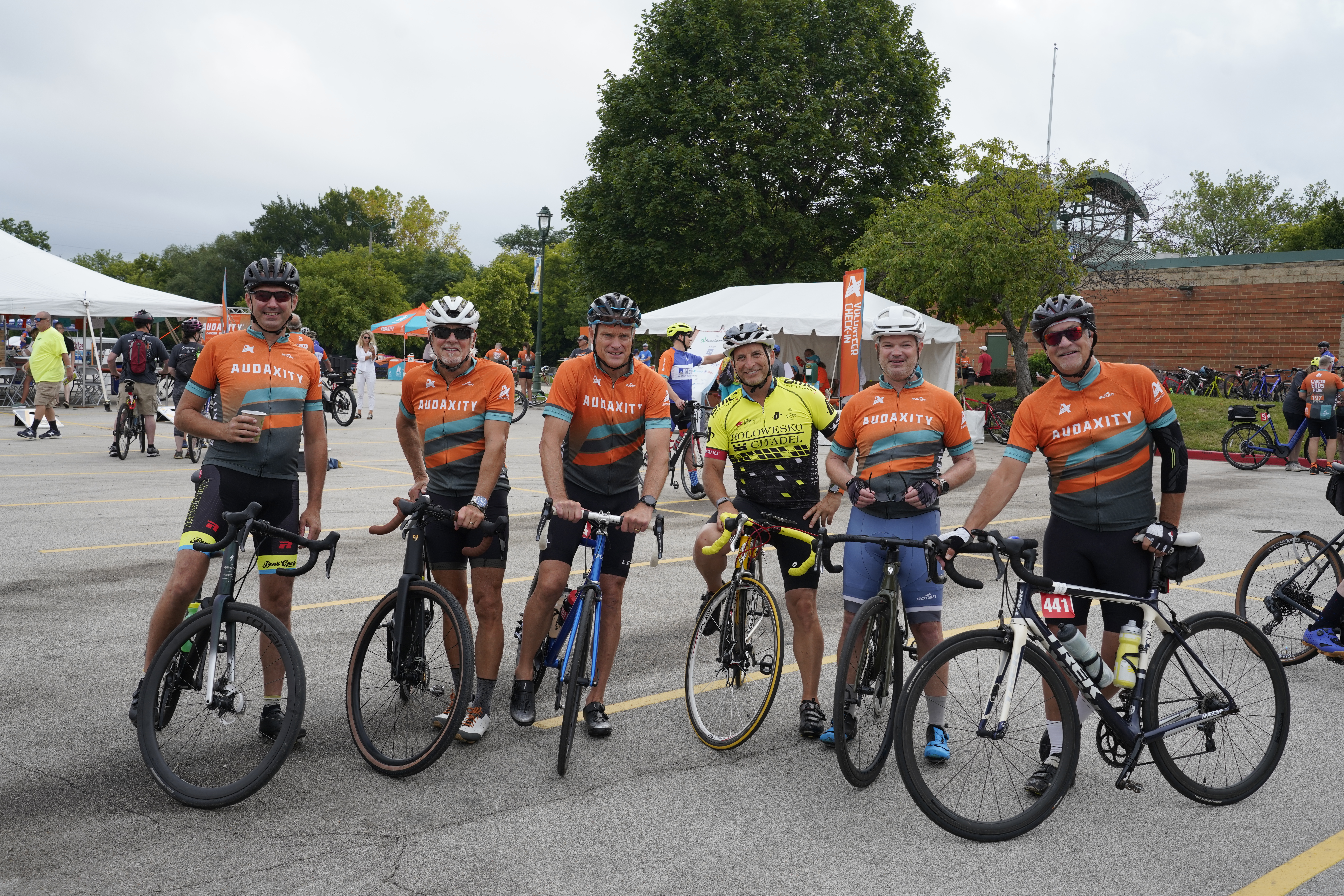 a team of riders in the Audaxity cancer fundraiser bike ride in Milwaukee