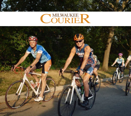 a group of people riding bikes in Milwaukee Wisconsin