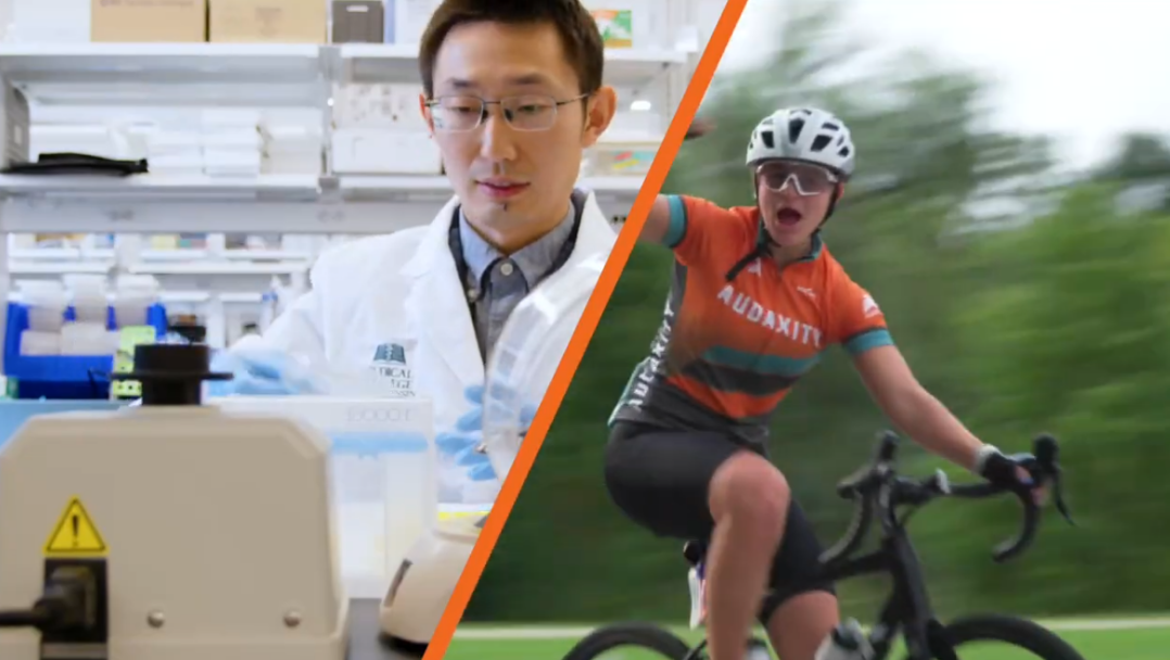 a cancer researcher and a cyclist side by side